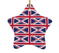 British Flag Printing Christmas Ornaments, Ceramic Star Design With String For Holiday, Star Christmas Decorations