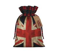 (British Flag) Reusable M Size Bag Sack With Drawstring Eco-Friendly Plaid Burlap Pouch For Party Wedding Favors.