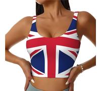 British Flag Sports Bra for Women - Yoga Tank Top,Sports Vest with Performance Stretch and Quick Dry Fabric, Black, Medium Short