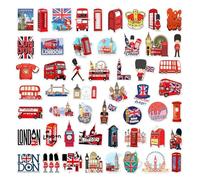 British Flag Stickers - Union Jack London Red Bus Vinyl Sticker Set 50 Pack Durable Waterproof Stickers for Water Bottles, Luggage, Notebooks, , Scrapbook Art | Patriotic