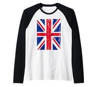 British Flag T-Shirt - Vintage Union Jack UK Great Britain Raglan Baseball Tee