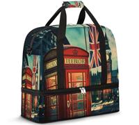 British Flag Travel Duffel Bag for Women Men, London Vintage Big Ben Foldable Sports Gym Bag Weekend Overnight Totes Carry on Cabin Bag with Shoes Compartment