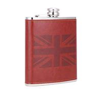 British Flag UK 18 oz Red-Brown Stainless Steel Whiskey Flasks for Liquor with Leather Wrapped, TANEAXON