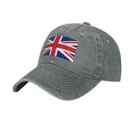 British Flag Washed Cowboy Baseball Cap for Adults - Stylish and Breathable Hat with Adjustable Strap, Gray, One size