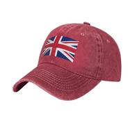 British Flag Washed Cowboy Baseball Cap for Adults - Stylish and Breathable Hat with Adjustable Strap, Red, One size
