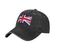 British Flag Washed Cowboy Baseball Cap for Adults - Stylish and Breathable Hat with Adjustable Strap, Black, One size