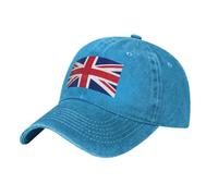 British Flag Washed Cowboy Baseball Cap for Adults - Stylish and Breathable Hat with Adjustable Strap, Blue, One size