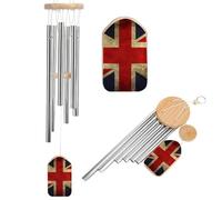 British Flag Wind Chimes with Aluminum Tubes Personalized Outdoor/Indoor Decor, Wooden Windchime Zen Atmosphere, Natural Soothing Sounds for Garden, Patio, Porch