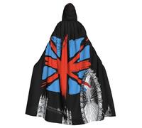 British Flag With London Land Print Adults Hooded Cloak, Halloween Robe Hooded Cape Witch Wizard Cosplay Costumes For Men Women