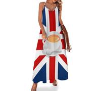 British Flag with Milk Tea Women's Maxi Dress Adjustable Spaghetti Strap Sleeveless Beach Sundress
