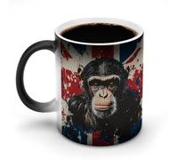 British Flag with Monkey Funny Ceramic Mug with Handle Heat Sensitive Coffee Mugs Magic Discoloration Cup