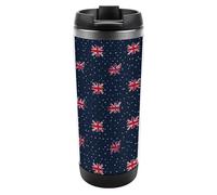 British Flags with Polka Dots Travel Mug Reusable Stainless Steel Coffee Cup Double Wall with Spill Proof Lid