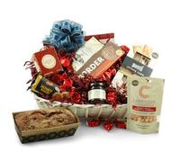 British Food Hamper with Red, White & Blue Theme - Tea, Biscuits, Fruit Cake & More - Hamper Gift for Anniversary, Birthdays, Hampers for Couples