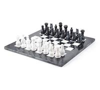 British Fossils 15" Handmade Himalayan Marble Chess Set - Black & White Marble