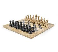 British Fossils 15" Himalayan Marble Chess Set - Fossilstone & Black Marble