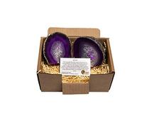 British Fossils Gift Boxed Genuine Brazilian Agate Ornament (Purple - Set of 2)