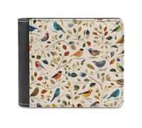 British Garden Songbirds Trendy Bifold Wallet for Men Classic ID Window Large Capacity Slim Leather Wallets