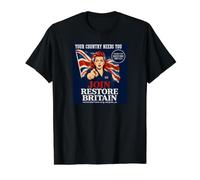 British GB United Kingdom Patriots Join Restore Britain Flag Value Graphic T-Shirt, Men, Black, L