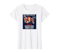 British GB United Kingdom Patriots Join Restore Britain Flag Value Graphic T-Shirt, Women, White, L