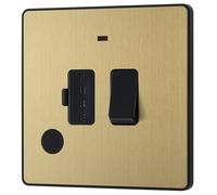 BG Electrical Switched Fused Connection Unit with LED Power Indicator and Flex Outlet, Fused Spur Switch, Double Pole, Screwless Front Plate, Round Edges, Evolve, Satin Brass, 13A, PCDSB52B