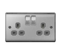 British General 13A 2 Gang Switch Uk Plug Socket Grey (23.5 X 11.5Cm)
