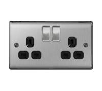 British General 13A 2 Gang Switch Uk Plug Socket Grey/black (23.5 X 11.5Cm)
