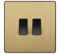 British General 20A 2 Way 2 Gang Double Light Screwless Switch Satin Brass Effect