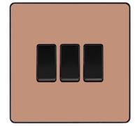 British General 20A 2 Way 3 Gang Triple Light Screwless Switch Gloss Copper Effect