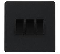 Evolve Matt Black (Black) Triple Light Switch 20A 16Ax 2 Way PCDMB43B-01