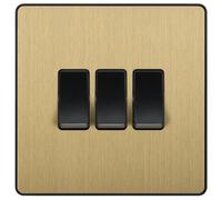 British General 20A 2 Way 3 Gang Triple Light Screwless Switch Satin Brass Effect