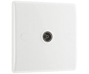 British General BG Electrical 860 Single Co-Axial Socket, White Moulded, Round Edge