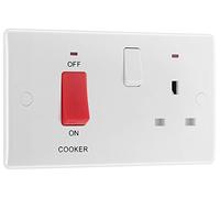British General BG Electrical Double Pole Cooker Control Unit with Single Socket and Power Indicator, 45 Amp, White