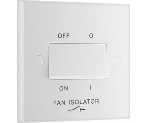 British General BG Electrical Fan Isolator Switch for Bathrooms and Ensuites, Triple Pole, Single Wide Rocker, Square Edge, Nexus 900 Series, White Moulded, 10A, 915
