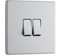 British General Bg Electrical Fbs42 Nexus Screwless Flat-Plate Double Light Switch Brushed Steel 2 Way 10A