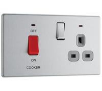 British General Bg Electrical Fbs70G Nexus Screwless Flat-Plate Switched Socket Cooker Unit Brushed Steel Grey Insert 45A