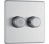 British General Bg Electrical Fbs82 Nexus Flatplate Screwless Brushed Steel 2 Gang 200W 2 Way Trailing-Edge Push Dimmer Switch