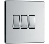 British General Bg Electrical Fpc43 Nexus Screwless Flat-Plate Triple Light Switch Polished Chrome 2 Way 10A