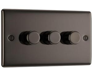 British General BG Electrical Intelligent Triple Wall Dimmer Switch, 2 Way, Raised Profile, Round Edges, Nexus Metal, Black Nickel, NBN83