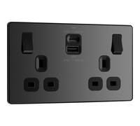 British General Bg Evolve 13A Super Fast Double Socket Usb-A& C,45W, Black Chrome