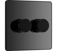 BG Electrical Intelligent Double Wall Dimmer Switch, 2 Way, Screwless Front Plate, Evolve, Black Chrome, 200W, PCDBC82B