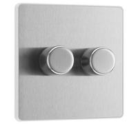 BG Electrical Intelligent Double Wall Dimmer Switch, 2 Way, Screwless Front Plate, Evolve, Brushed Steel, 200W, PCDBS82W