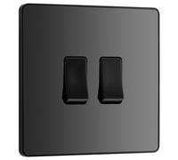 British General Bg Evolve 20A Double Wall Light Switch, 2 Way, Screwless, Black Chrome