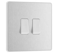 British General Bg Evolve 20A Double Wall Light Switch, 2 Way, Screwless Brushed Steel