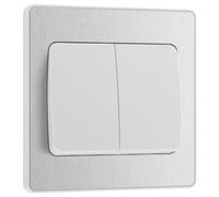 British General Bg Evolve 20A Double Wall Light Switch, Wide Rocker, Brushed Steel