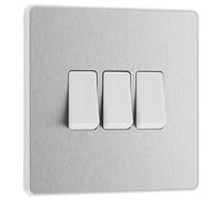British General Bg Evolve 20A Triple Wall Light Switch, 2 Way, Screwless Brushed Steel