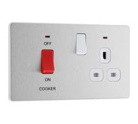 Evolve Brushed Steel (White) Cooker Control Socket Double Pole Switch With Led Power Indicators PCDBS70W-01