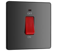BG Electrical Cooker Control Switch Unit with LED Power Indicator, Single Plate, Double Pole, Screwless, Evolve, Black Chrome, 45A, PCDBC74B