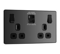 British General Bg Evolve Black Chrome Double Switched 13A Power Socket + Usb A+C 30W