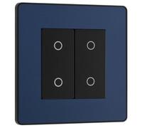BG Electrical Double Master/Primary Touch Dimmer Wall Light Switch, 2-Way, Trailing Edge, Screwless Front Plate, Evolve, Matt Blue, 200W, PCDDBTDM2B