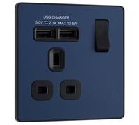 British General Bg Evolve Matt Blue Single Switched 13A Power Socket + Usb Charger (2.1A)